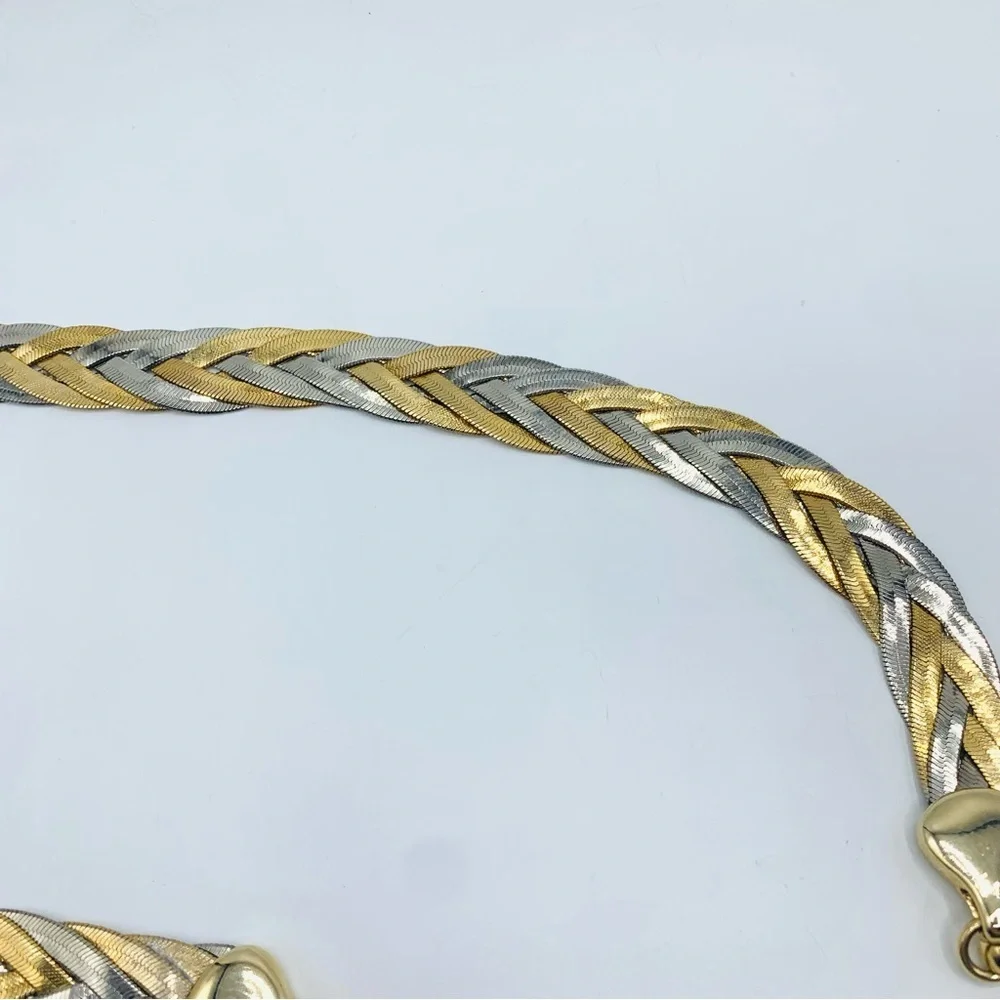 Vintage Liz Claiborne Two Tone Chain Belt Gold Silver Braided LC Adjustable